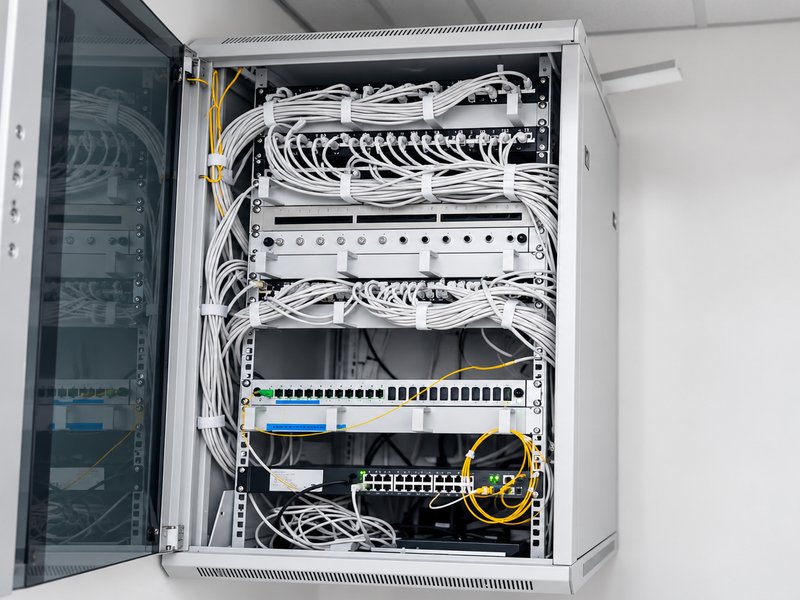 Netzwerkschrank mit strukturierter Verkabelung in Gewerbeobjekt