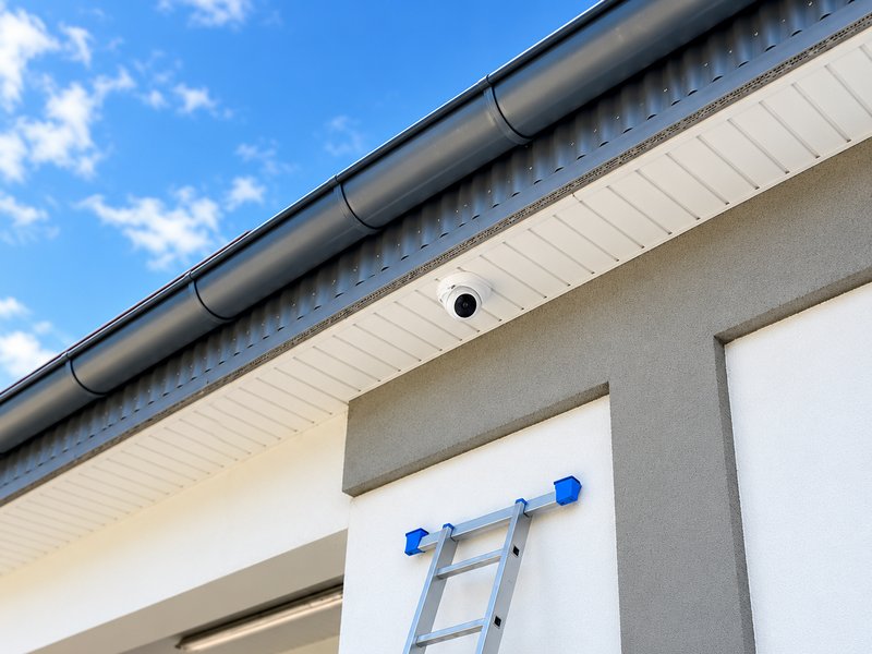 IP-Überwachungskamera an Fassade eines Gewerbeobjekts
